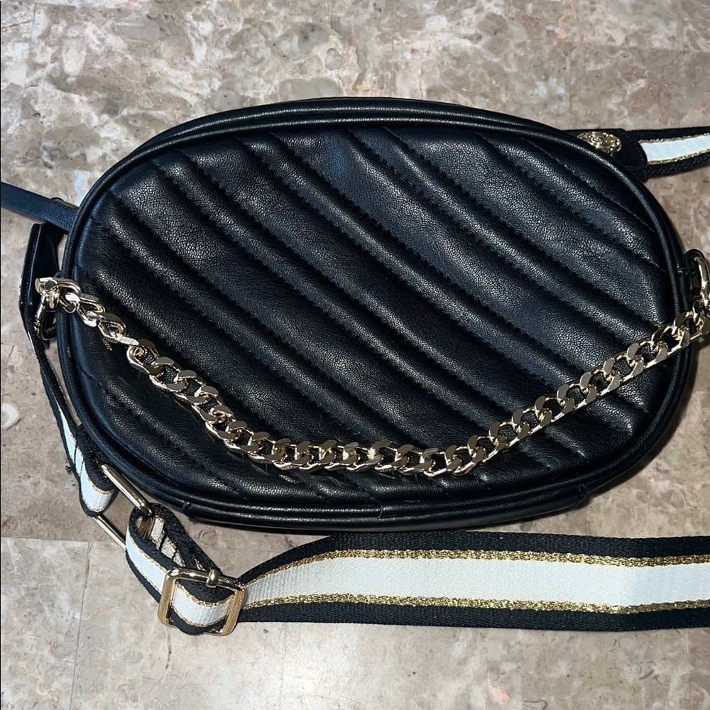 Express Black Crossbody/Belt Bag with Gold Chain